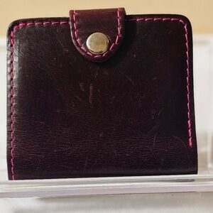 Turtle Elegant Dark Brown Wallet with Pink Stitching